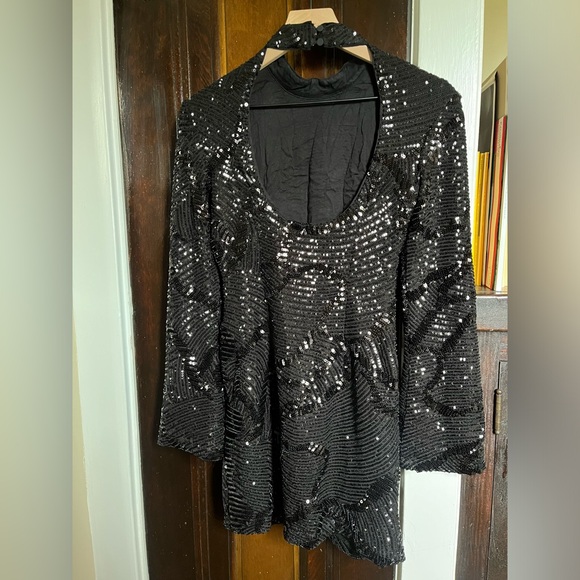 By Anthropologie Maeve Long-Sleeve Mock-Neck Sequin Mini Dress Size X Small - Picture 7 of 9